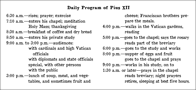 Daily Schedule of Pope Pius XII